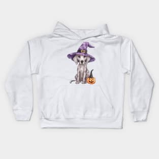 Watercolor Great Dane Dog in Witch Hat Kids Hoodie